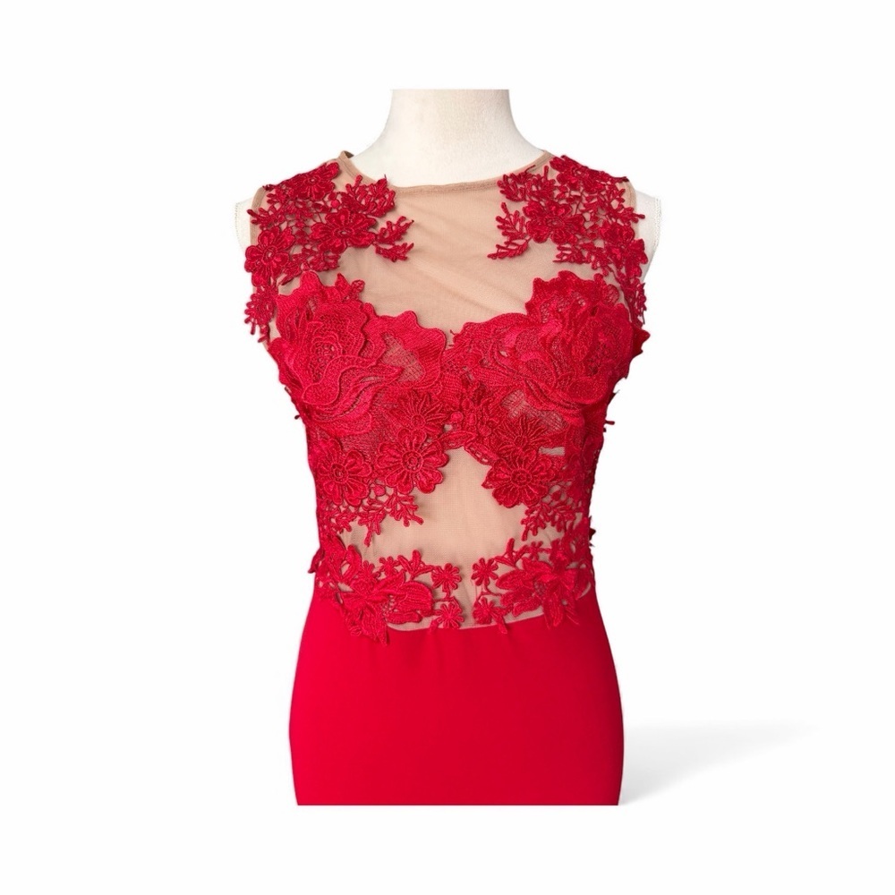 AKIRA Red Embellishment Floral Lace Event Dress - Picture 6 of 6